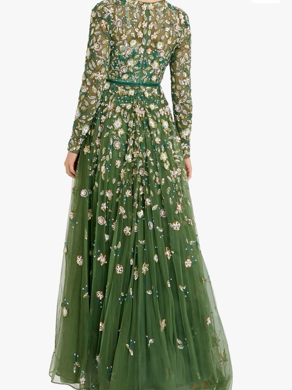 Mac Duggal Forest Green Embroidered Tulle Maxi Gown